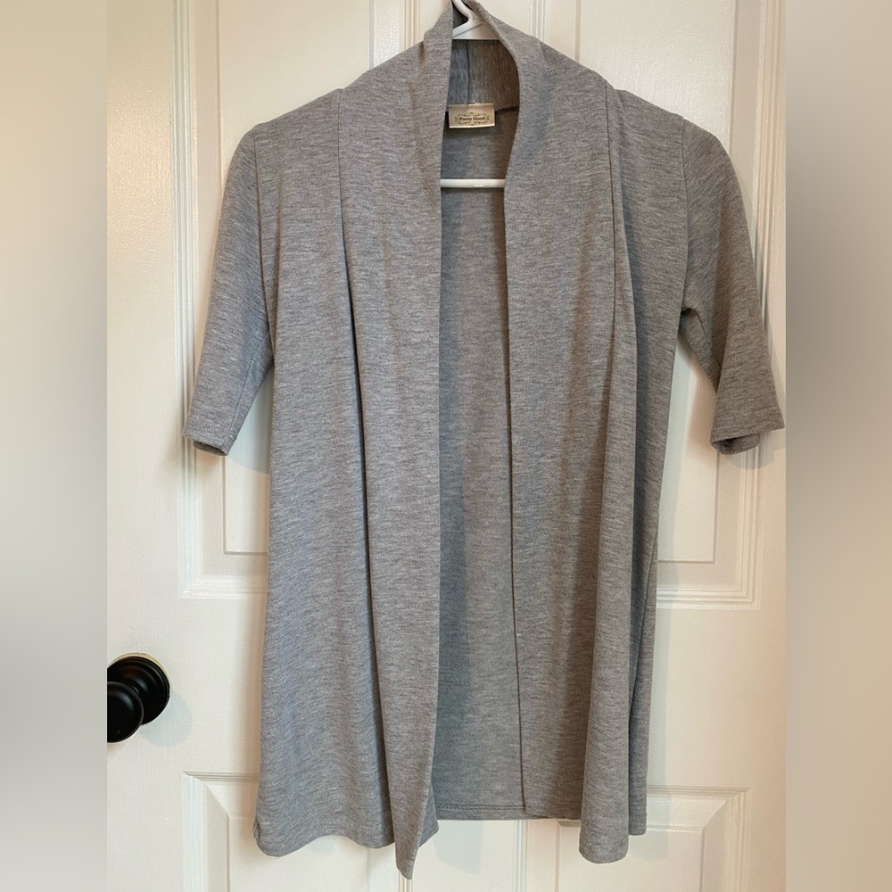 Open Front Elbow Length Layering Cardigan Gray Size Small